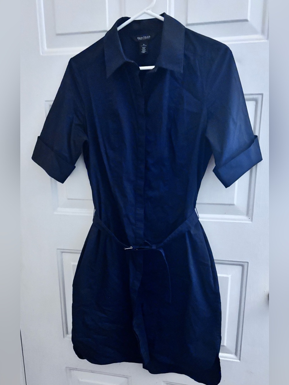 White House Black Market Navy Midi Shirt Dress With Concealed Front Buttons
